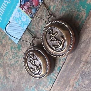 WHIMSY HOUSE I Upcycled Vintage Brass Anchor Button Dangle Earrings